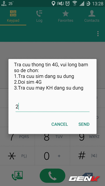 Nhập 2 để chọn tùy chọn đổi SIM 4G Viettel